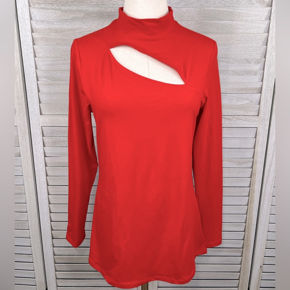 TORRID Foxy Mock Neck Cut Out Long Sleeve Top Red-0